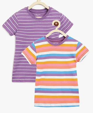 Campana Pack Of 2 Short Sleeves Alexis Striped Tees - Purple & Multi Color