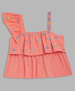 Elle Kids Short Sleeves Embroidered Detail Top - Orange