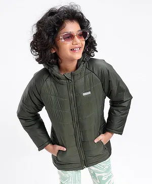 Pine Kids Hooded Full Sleeves Padded Jacket Solid- Green