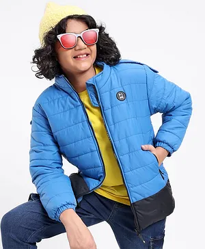 Pine Kids Full Sleeves Moderate Winter Padded Jacket with Hoodie - Blue