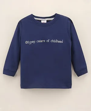 Ollypop Full Sleeves Cotton T-shirt Text Print- Blue