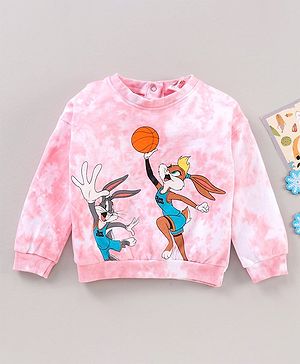 Babyhug Full Sleeves Tie & Dye Sweatshirt With Space Jam Print - Pink