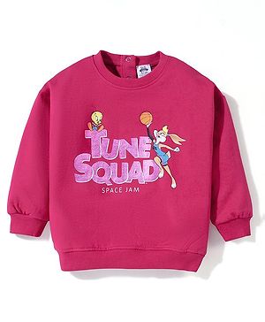 Babyhug Full Sleeves Cotton Knit SPACE JAM Sweatshirt with Foil Print - Maroon