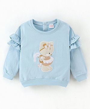 Babyhug Cotton Full Sleeves with Frill Sweatshirt Doll Patch - Blue