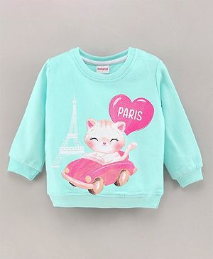 Babyhug Full Sleeves Cotton Knit Sweatshirt With Graphics - Sky Blue
