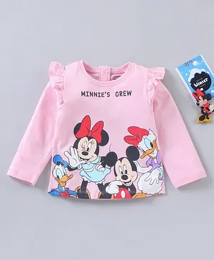 Babyhug Cotton Knit Full Sleeves T-Shirt Disney Minnie Mouse Print - Pink