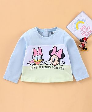 Babyhug Full Sleeves T-Shirt Minnie Mouse And Donald Duck Print - Light Blue Green