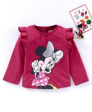 Babyhug Cotton Full Sleeves Minnie Mouse Print Tshirt - Maroon