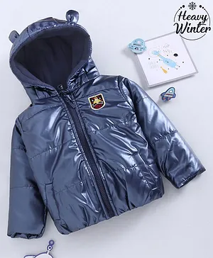 Babyoye Full Sleeves Spaceship Patched Winter Wear Hooded Jacket - Blue