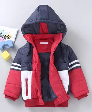 Babyoye Full Sleeves Hooded Jacket Color Block Print- Red
