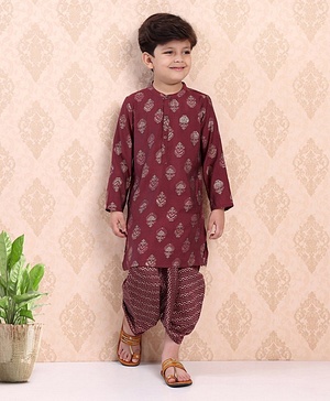 Babyhug Full Sleeves Kurta & Dhoti Set Floral Print - Maroon