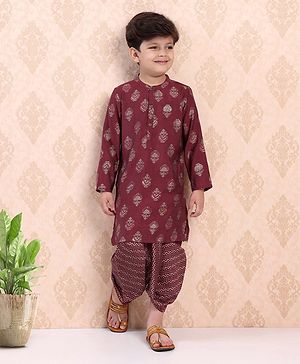 Babyhug Full Sleeves Kurta & Dhoti Set Floral Print - Maroon