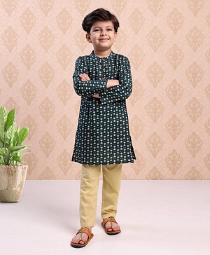 Babyhug Full Sleeves Cotton Kurta & Pyjama Set Printed- Teal
