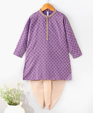 Babyhug Cotton Woven Full Sleeves Ethnic Printed Kurta & Dhoti Set - Lavender