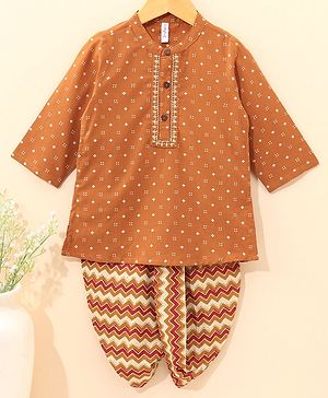 Babyhug Full Sleeves Cotton Kurta & Dhoti Set Printed- Mustard