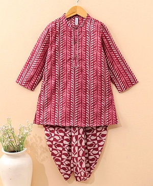 Babyhug   Full Sleeve Cotton Printed Kurta Dhoti Set - Purple