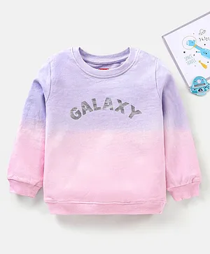 Babyhug Full Sleeves Cotton Knit Sweatshirt with Foil Print Text - Pink & Violet