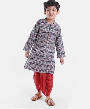 Babyhug Full Sleeves Printed Kurta & Dhoti - Grey