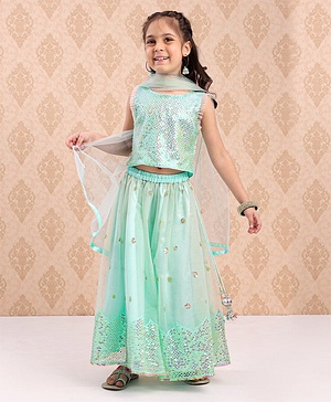 Babyhug Sleeveless Choli Lehenga And Dupatta Sequin Embellished - Blue