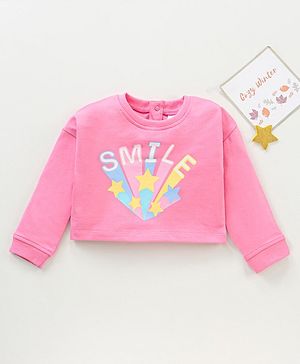 Babyhug 100% Cotton Full Sleeves Winterwear Crop Top with Text Print- Pink