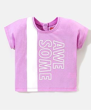 Babyhug 100% Cotton Half Sleeves Tee With Text Graphics- Purple