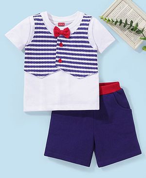Babyhug 100% Cotton Half Sleeves T-Shirt & Bottomwear With Bow - Blue