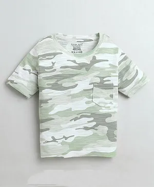 Polka Tots Half Sleeves Military Camouflage Print Tee - Green
