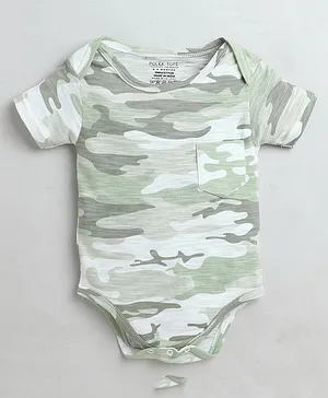 Polka Tots Half Sleeves Military Camouflage Print Onesie - Green