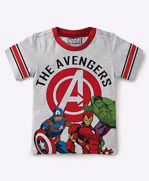 Bonkids 100% Cotton Half Sleeves Marvels Avenger Captain America Iron Man & The Hulk Printed Tee - Grey