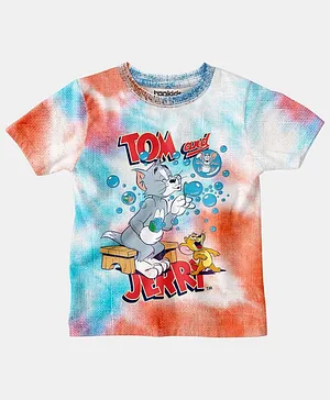 Bonkids Half Sleeves Tie Dyed & Tom And Jerry Chest Printed Tee - Multi Color