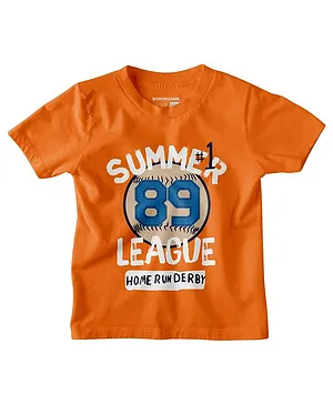Bonkids 100% Cotton Half Sleeves Summer League Base Ball Printed Tee - Orange