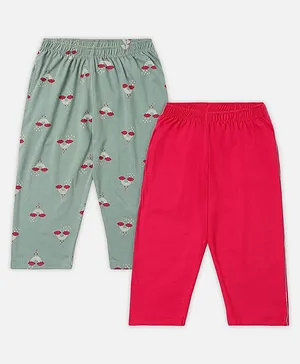 punkster Pack Of 2 Rainbow Clouds Printed Capri Pants - Pink & Green