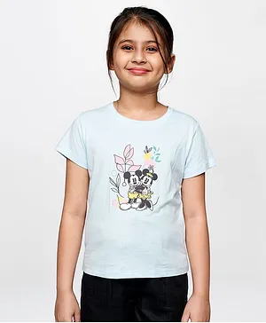 AND Girl Half Sleeves Mickey & Minnie Mouse Print Top - Powder Blue