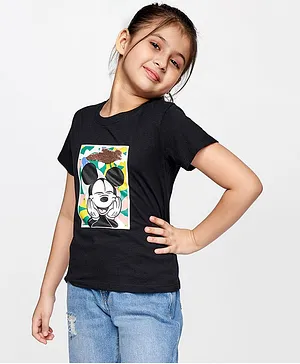 AND Girl Half Sleeves Mickey Mouse Print Top - Black