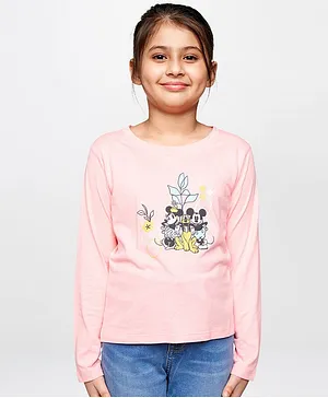 AND Girl Full Sleeves Mickey & Minnie Mouse Print Top - Pink