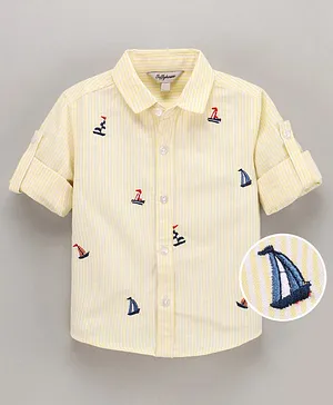 ToffyHouse Full Sleeves Striped Shirt Boat Print - Yellow