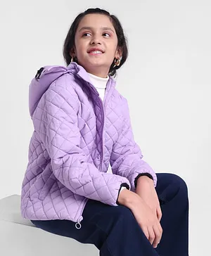 Pine Kids Full Sleeves Solid Padded Jacket With Detachable Hoodie - Violet