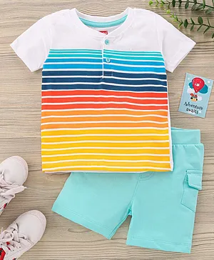 Babyhug Half Sleeves Knit Striped T-Shirt & Shorts Set - Multicolor