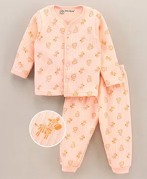 Little Darlings Full Sleeves Night Suit GIraffe Print- Peach