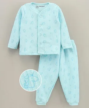 Little Darlings Full Sleeves Night Suit Dice Print - Aqua