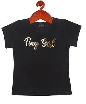 Tiny Girl Half Sleeves Logo Foil Printed Top - Black