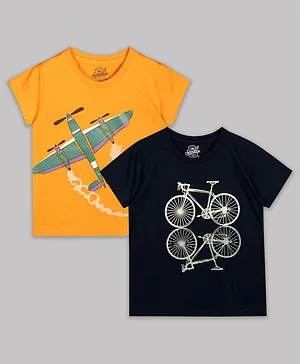 The Sandbox Clothing Co Pack Of 2 Aircraft And Bicycles Printed T Shirts - Yellow Black