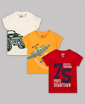 The Sandbox Clothing Co Pack Of 3 Half Sleeves 75 Jeep And Aircraft Print T Shirts- Red Yellow White
