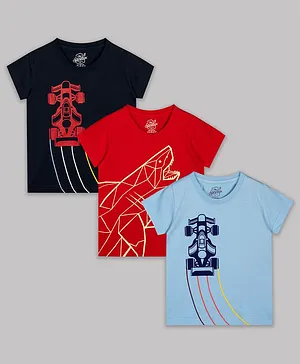 The Sandbox Clothing Co Pack Of 3 Half Sleeves Racing Car And Shark Print T Shirts - Black Red Blue