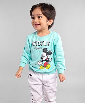 Babyhug Full Sleeves Cotton Knit MICKEY MOUSE Print Sweatshirt with Glitter detailing- Blue