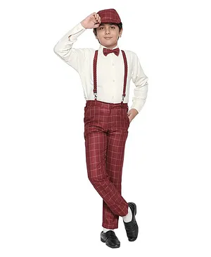 Jeet Ethnics Full Sleeves Bow Attached Checkered 4 Piece Party Suit - Maroon