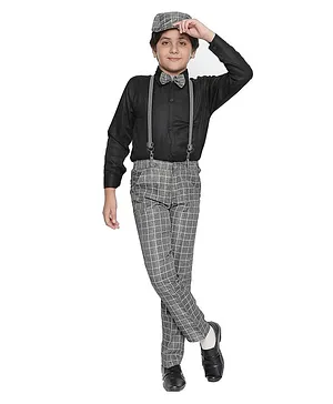 Jeet Ethnics Full Sleeves Bow Attached Checkered 4 Piece Party Suit - Grey