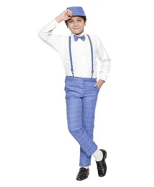 Jeet Ethnics Full Sleeves Bow Attached Checkered 4 Piece Party Suit - Blue