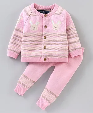ToffyHouse Full Sleeves Winter Wear Set Bunny Design - Pink