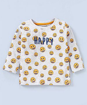 Babyhug Full Sleeves Cotton Jersey Knit Tee Smiley Print- Grey